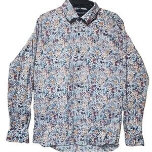 American Breed Smart Shirt Mens Size 2XLx30 Blue Pattern Long Sleeve Button Down